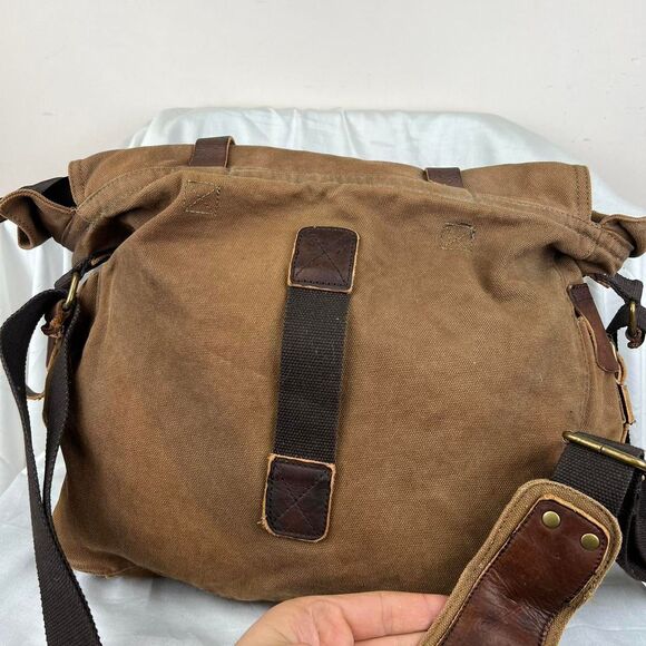 Bed Stu Burns Canvas Bag Tanrustwashed messenger bag with leather straps - Picture 5 of 8